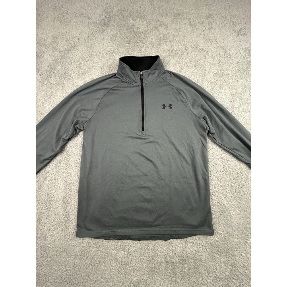 Under Armour 1/4 Zip Pullover Men Sz M Gray Loose Heatgear Performance Tech Golf